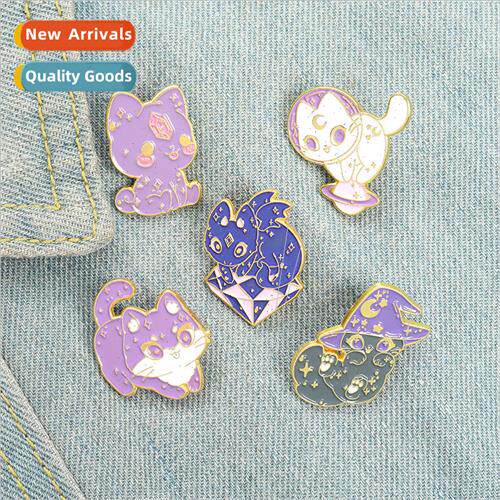 New cartoon cute night cat witch hat shape purple color syst