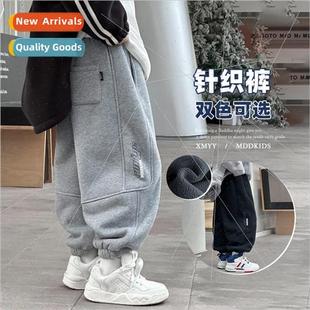 winter new childrens Boys piece sweatpants one fleece padded