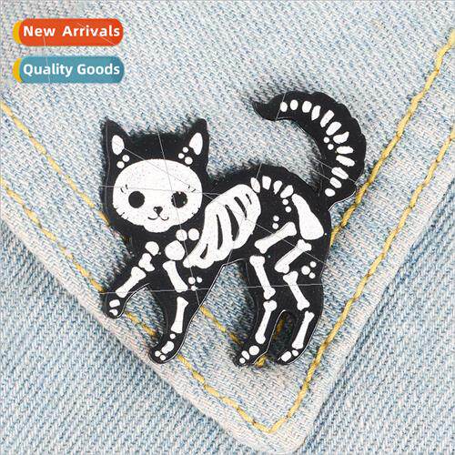 Punk retro jewelry cartoon black cat skull skeleton alloy oi