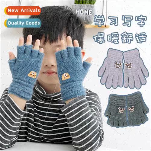 Childrens gloves winter warm boys thickened woolen full-fing