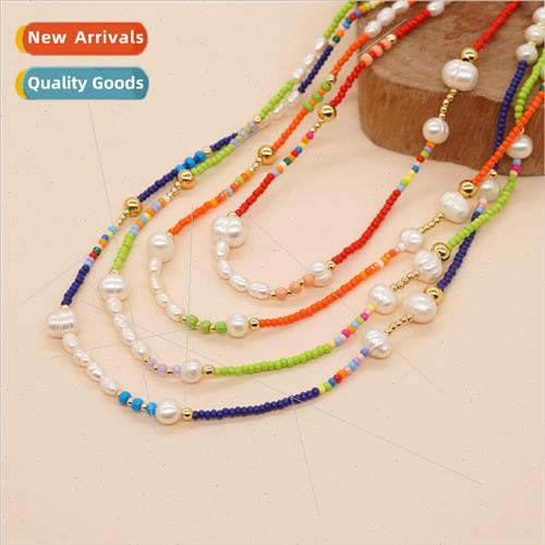 Design Bohemian Style Collarbone Chain Colorful Rice Beads P