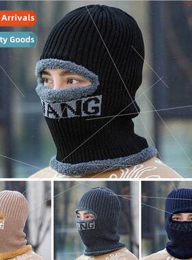 Scarf one-piece hat mens winter padded thick warm woolen one