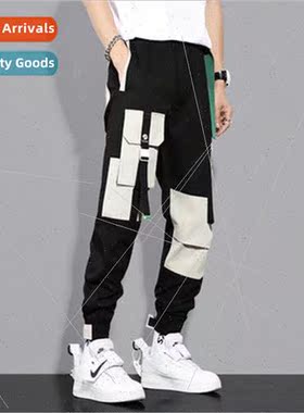 drawstring leg work pants male Japanese nd ins function nine