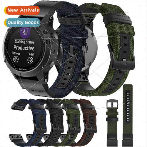 适用 Garmin Fenix7 Quick Release Nylon Canvas Leather Strap