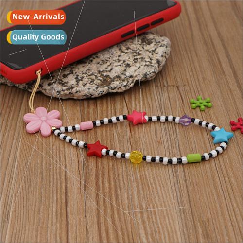 Bohemian ethnic  pentagram black and white glass millet bead