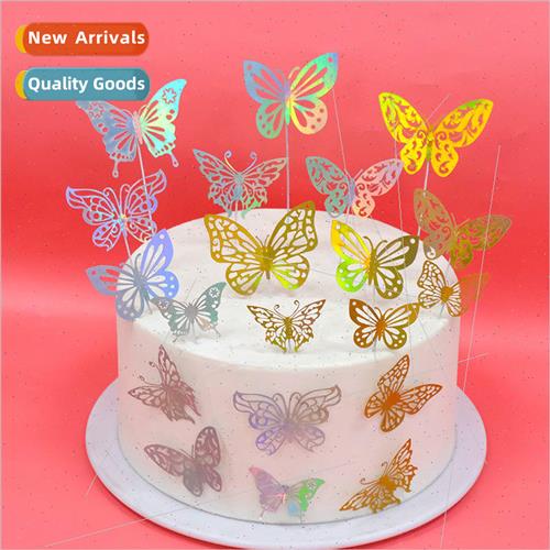 Gold lver Dazzle Butterfly Cake Decoration ins Wind Baking C