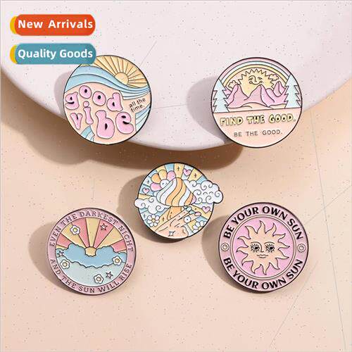 Dreamy Geometric Round Mushroom Brooch Pink Sweet Sun Landsc