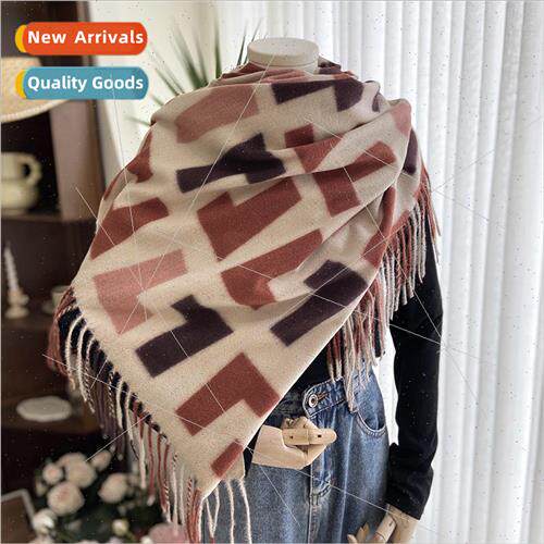 Scarf womens new fall and winter double-sided printing faux