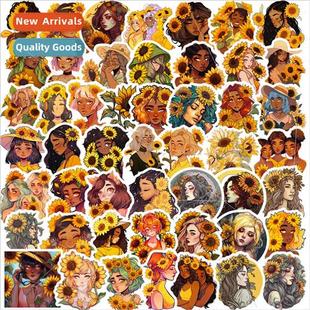 50 Sunflower Girl Stickers New Creative Cartoon Sunflower Gi