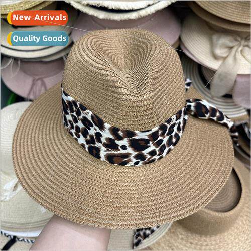 Summer braided leopard hat British retro straw hat leisure h