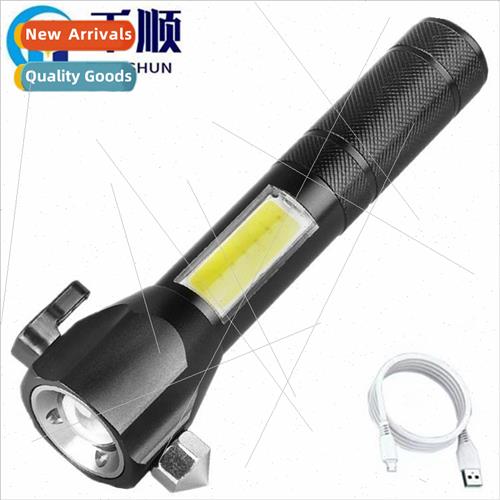 LED Rechargeable Aluminum Flashlight Car Emergency Hammer Wo