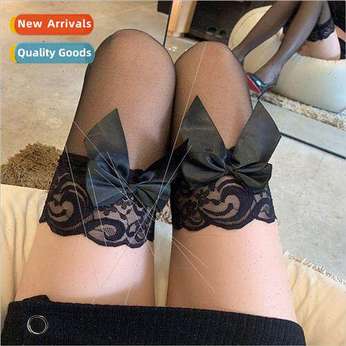 Royal  sexy skin color bow through the skin black stockings