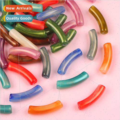 Vintage gold and pink two-color acrylic curved tube beads ha