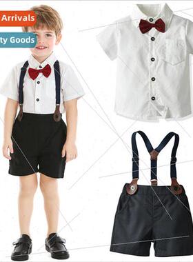 Boys graduation dress summer white shirt short-sleeved backp