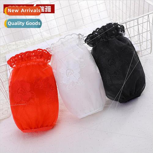 Womens sweet small flower embroidery double layer mesh sleev