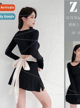 Summer new Korean ins one-piece swimsuit color blocking cons