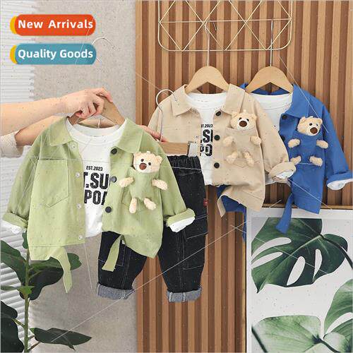 2023 fall new Korean  of the bear jacket three-piece cartoon