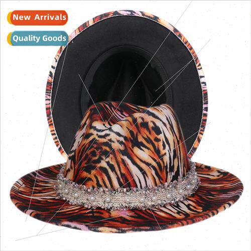 Wind retro wool tweed hat pearl large brim bowler hat womens