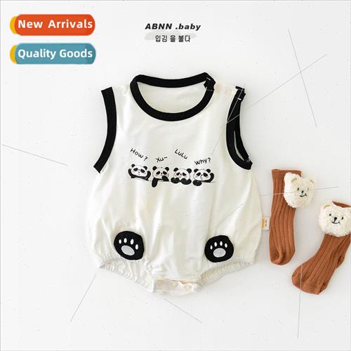 Baby short-sleeved bag onesie boys summer cute panda crawlin