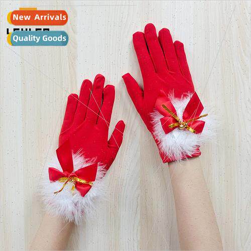 New Christmas Big Red Gloves Short Bell Bow Dress Up Gloves