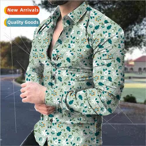 2023 Spring and Autumn new mens casual long-sleeved flower s