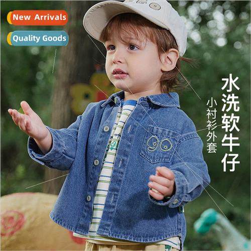 2024 Spring New Boys Letter Printed Washed Soft Denim Shirt