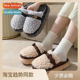 bottom bow womens new winter slippers thick cotton 2023 tie
