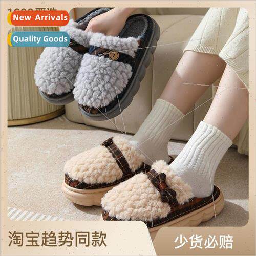 2023 new thick bottom bow tie cotton slippers womens winter