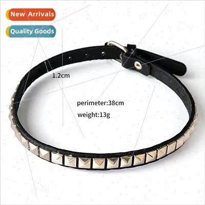 fashion personalized punk  square rivets neck chain leather