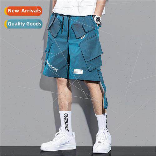 Summer new laser reflective work shorts men loose hip-hop mu