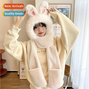 hat female hooded rabbit scarf warm ears plush Cute winter