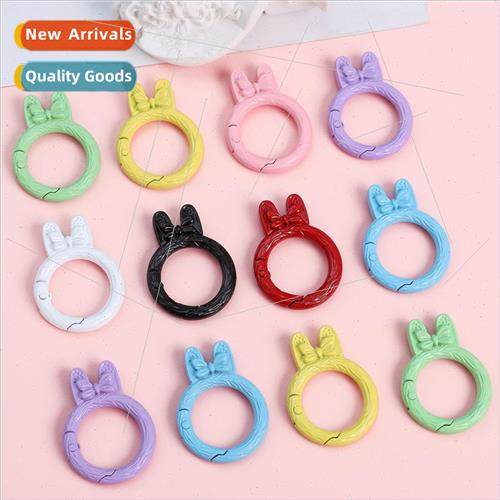 Colorful alloy spray paint rabbit ears circle keychain DIY h