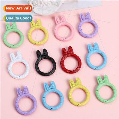 Colorful alloy spray paint rabbit ears circle keychain DIY h
