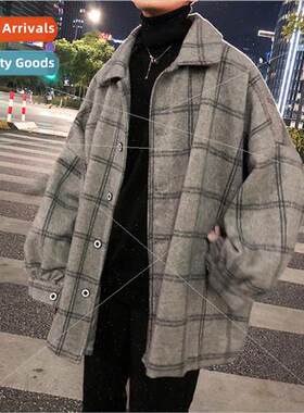 ins winter jacket men Korean nd tweed Hong Kong  in the long