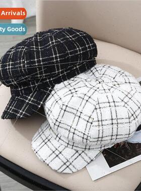 Spring and Autumn plaid octagonal cap female British retro b