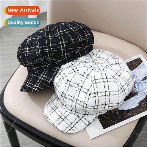 Spring and Autumn plaid octagonal cap female British retro b
