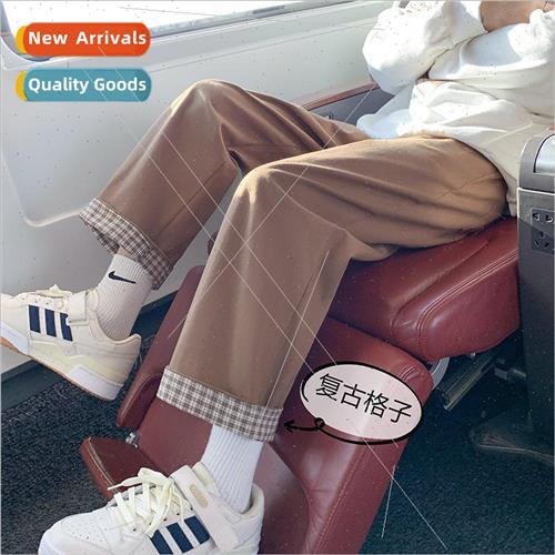 Pants men Korean nd ins versatile plaid rolled straight loos