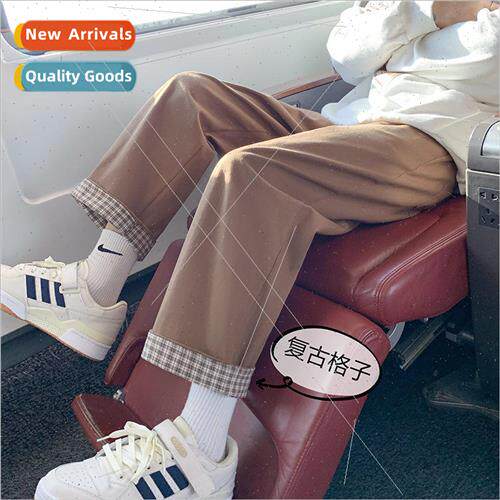 Pants men Korean nd ins versatile plaid rolled straight loos