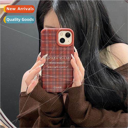 Autumn and winter ins burgundy plaid English 适用 iPhone 13/
