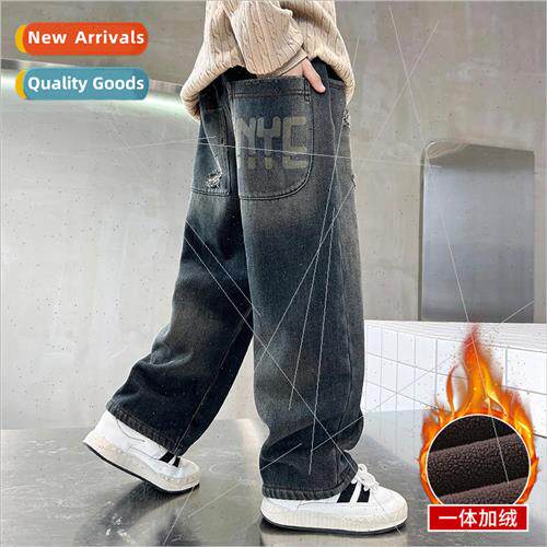 Boys padded jeans winter 2023 new middle and large children