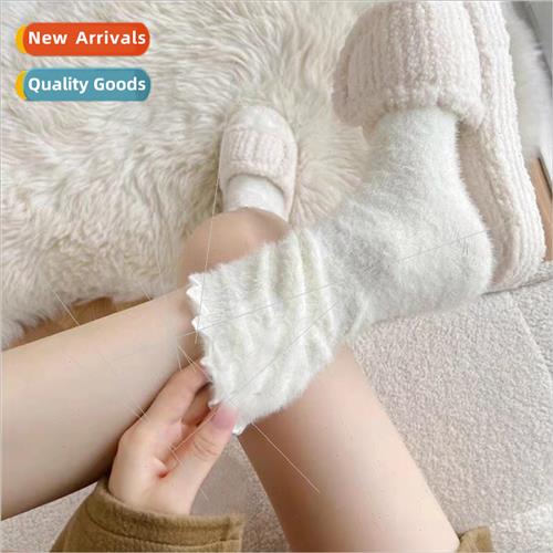 Solid color wooden ear edge mink velvet socks womens mid-cal