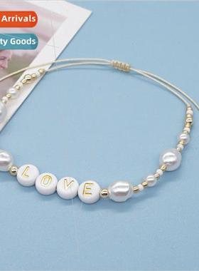 mple new white imitation pearl rice beads acrylic love lette