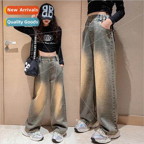 Girls American vintage jeans 2023 new fall childrens fashion
