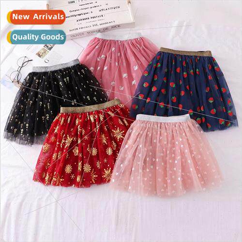 Half-body skirt mesh pleated princess skirt 2023 new girls f