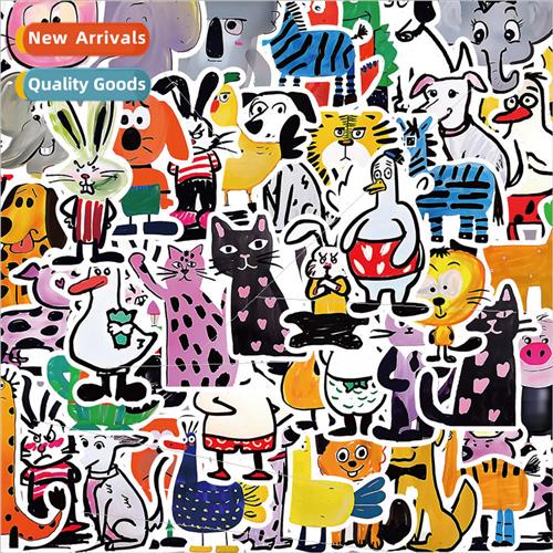 50 cartoon animals handbook doodle stickers material decorat