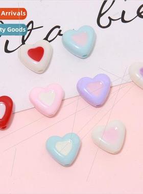 Creamy two-color sandwich small heart acrylic cute soft peac