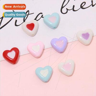 Creamy two-color sandwich small heart acrylic cute soft peac