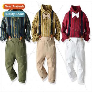 boys striped long Childrens lapel fall sleeved cardigan suit