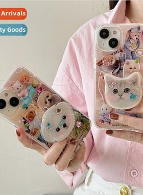 Retro Newspaper Cat Dog Holder 适用 14ProMax Apple 12 Phone