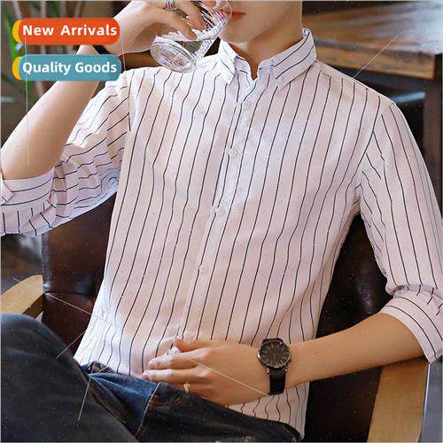 Shirt mens five short-sleeved Korean Slim top casual striped